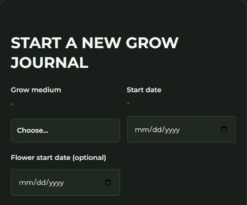 HWGrow journal access and start-journal controls in dark mode